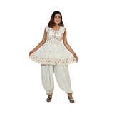 Pastel Harmony Off White Georgette Sequin and Thread Embroidery Kurti and Afghani Style Pants Set