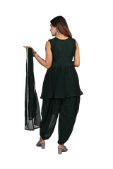 Emerald Enchantment Deep Green Georgette Sequin and Thread Embroidery Kurti and Dhoti Pants Set