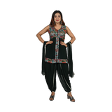 Emerald Enchantment Deep Green Georgette Sequin and Thread Embroidery Kurti and Dhoti Pants Set