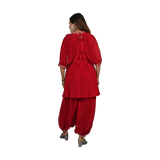 Golden Blossom Red Georgette Floral Patterned Golden Embroidery Kurti Set