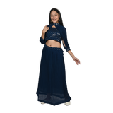 Royal Splendor Royal Blue Georgette Silver Sequin Embroidery Lehenga Set for kids