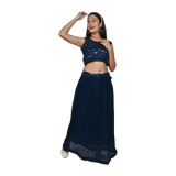 Royal Splendor Royal Blue Georgette Silver Sequin Embroidery Lehenga Set for kids