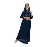 Royal Splendor Royal Blue Georgette Silver Sequin Embroidery Lehenga Set for kids