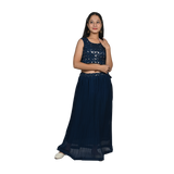 Royal Splendor Royal Blue Georgette Silver Sequin Embroidery Lehenga Set for kids