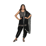 Noir Enigma Black Georgette Sequin and Thread Embroidery Kurti and Dhoti Pants Set