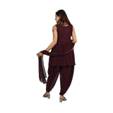 Plum Radiance Plum Georgette Sequin, Thread, and Bead Work Kurti and Dhoti Set