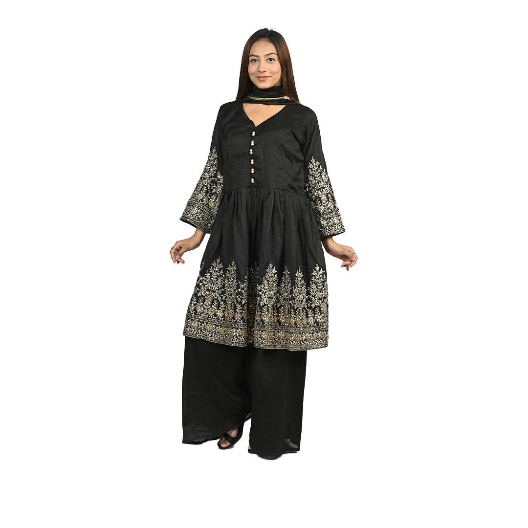 Black Embroidered Sharara Suit Que Papa