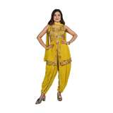 Radiant Sunshine Georgette Sequin Embroidery Kurti and Dhoti Set