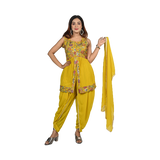 Radiant Sunshine Georgette Sequin Embroidery Kurti and Dhoti Set