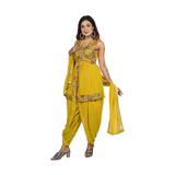 Radiant Sunshine Georgette Sequin Embroidery Kurti and Dhoti Set