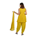 Radiant Sunshine Georgette Sequin Embroidery Kurti and Dhoti Set