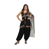 Midnight Elegance Black Georgette Sequin and Thread Embroidery Kurti and Afghani Style Pants Set
