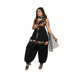 Midnight Elegance Black Georgette Sequin and Thread Embroidery Kurti and Afghani Style Pants Set