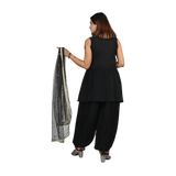 Midnight Elegance Black Georgette Sequin and Thread Embroidery Kurti and Afghani Style Pants Set