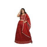 Scarlet Elegance Red Georgette Sequin Embroidery Lehenga Set
