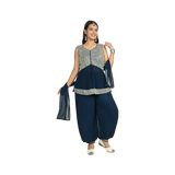 Teal Delight Kids Blue Georgette Sequin Embroidery Kurti Set