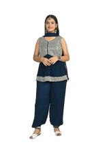 Teal Delight Kids Blue Georgette Sequin Embroidery Kurti Set