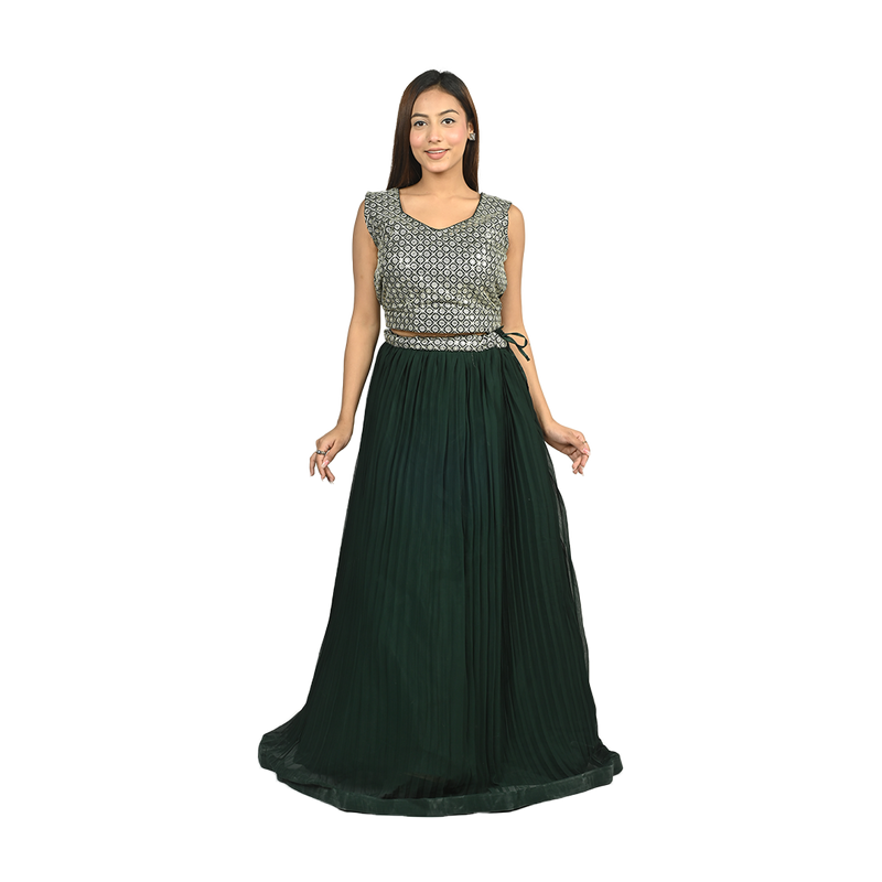 Bottle Green Georgette Sequin Embroidery Choli and Lehenga Set