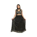 Black Georgette Sequin and Floral Embroidery Lehenga Set