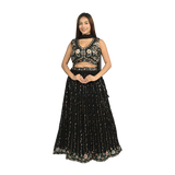 Black Georgette Sequin and Floral Embroidery Lehenga Set