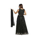 Black Georgette Sequin and Floral Embroidery Lehenga Set