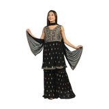 Midnight Elegance Black Georgette Sequin and Thread Embroidery Kurti Set