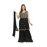 Midnight Elegance Black Georgette Sequin and Thread Embroidery Kurti Set