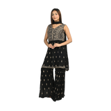 Midnight Elegance Black Georgette Sequin and Thread Embroidery Kurti Set