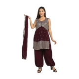 Wine Georgette Sequin Embroidery Kurta Set