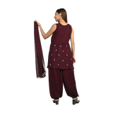 Wine Georgette Sequin Embroidery Kurta Set