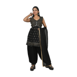 Noir Elegance Black Georgette Sequin and Zari Embroidery Pleated Kurti Set
