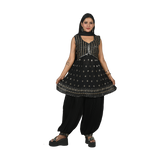 Noir Elegance Black Georgette Sequin and Zari Embroidery Pleated Kurti Set