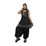 Noir Elegance Black Georgette Sequin and Zari Embroidery Pleated Kurti Set