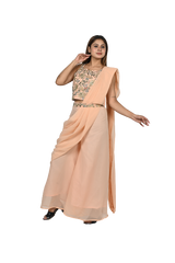 Peach Blossom Chiffon Drape Style Ensemble