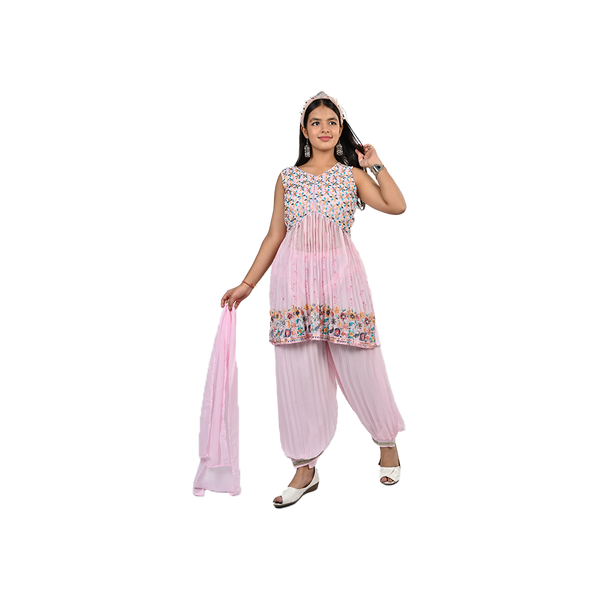 Elegant Baby Pink Georgette Sequin Embroidery Salwar Kameez