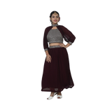 Wine Georgette Sequin Embroidery Choli and Lehenga Set for kids