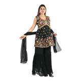 Midnight Gold Thread Embroidered Sharara Set