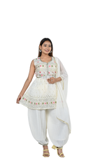 White Georgette Sequin and Floral Embroidery Kurti Set