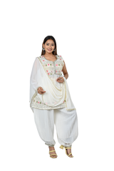 White Georgette Sequin and Floral Embroidery Kurti Set