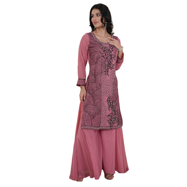 legant Dusty Rose Long Kurta and Wide-Leg Palazzo Ensemble