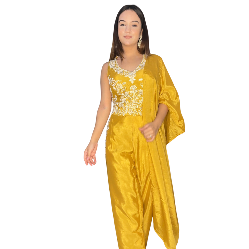Chic Mauve Embroidered Crop Top Pant Set with Dupatta