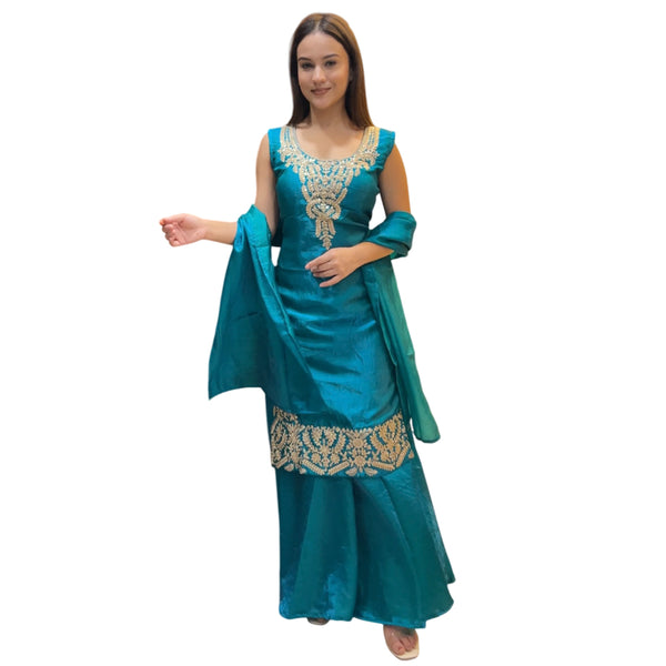 Aqua Radiance Embroidered Sharara Set