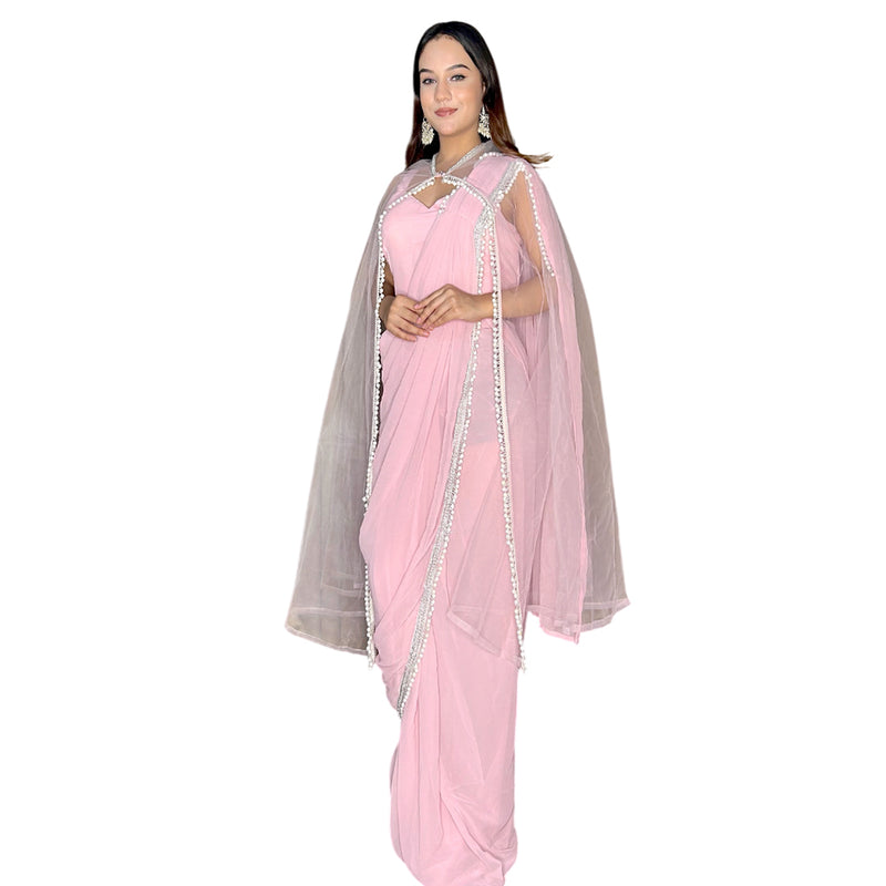 Blush Pink Cape Saree Elegance