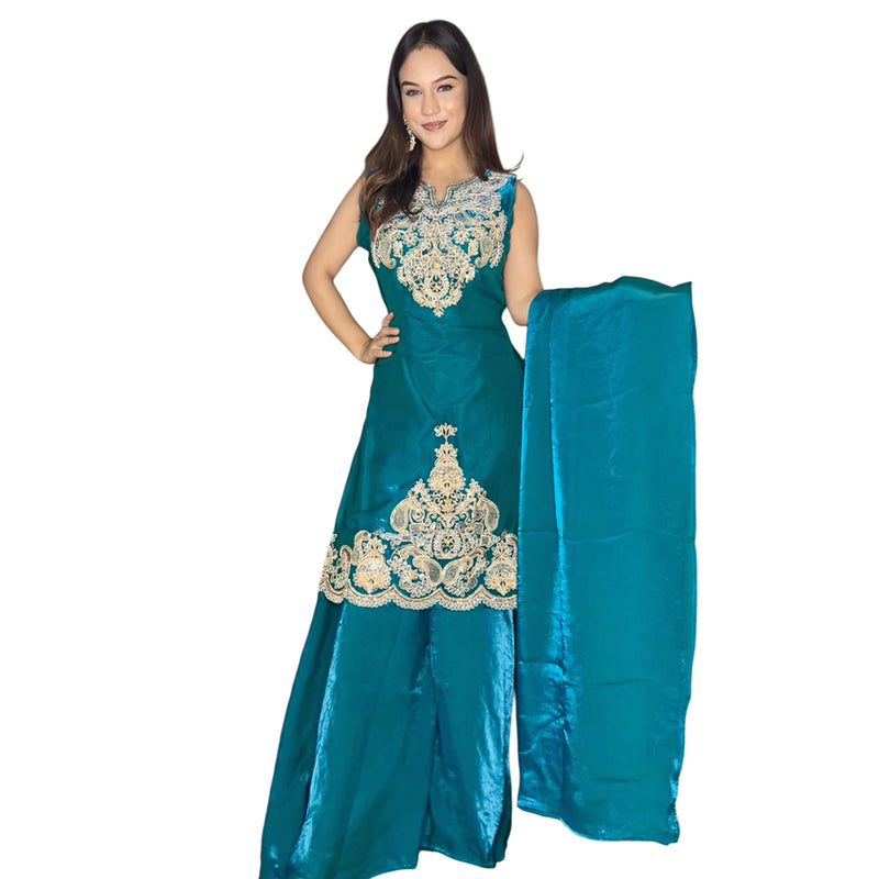 Emerald Royale Embroidered Kurti Skirt Set
