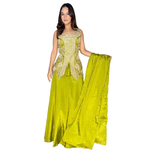 Mustard Yellow Embroidered Palazzo Set
