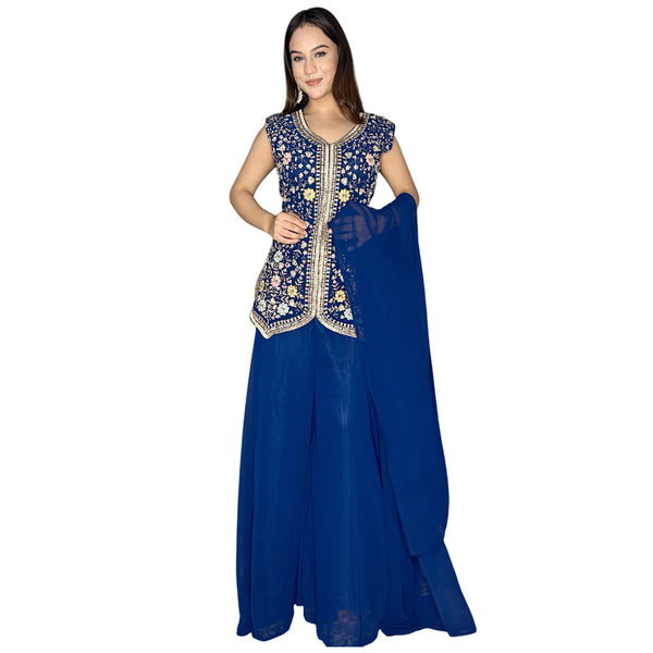 Sapphire Blossom Embroidered Sharara Set