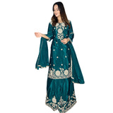 Teal Blossom Celebration Sharara