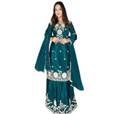 Teal Blossom Celebration Sharara