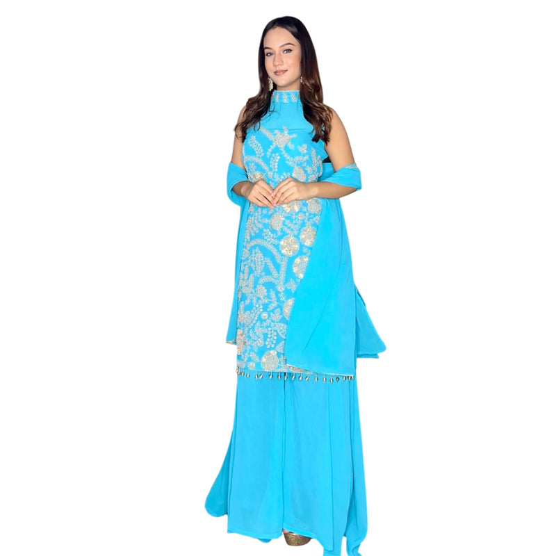 Turquoise Shine Festive Kurti with Palazzo
