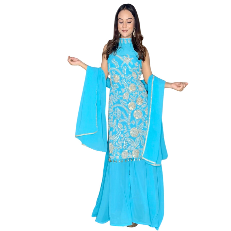 Turquoise Shine Festive Kurti with Palazzo